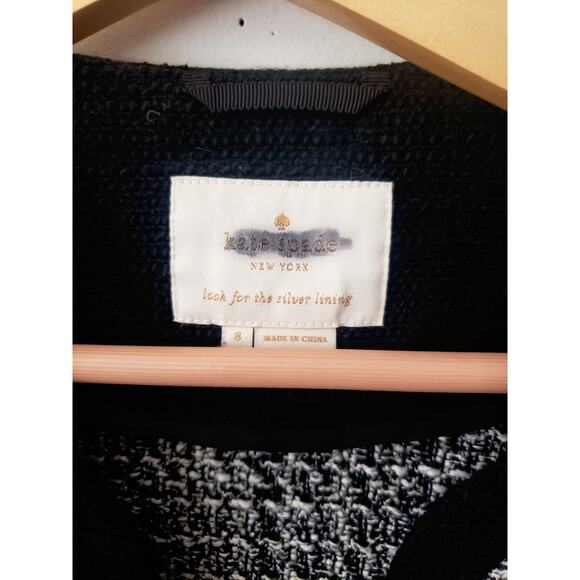 Kate Spade Scalloped Open-front Tweed Jacket Black/White - Picture 8 of 10